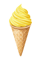 Bright Yellow Ice Cream Cone - Vector Illustration