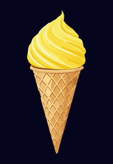 Classic Yellow Ice Cream Cone - Vector Illustration