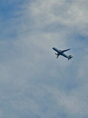 Flying plane in the sky