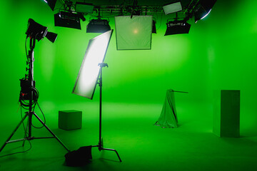 Lighting Setup with Softbox in Green Studio