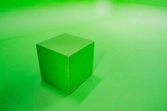 Green Cube Prop Form on Chroma Key Background
