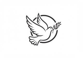 Obraz premium Dove with olive branch inside a circle line art design