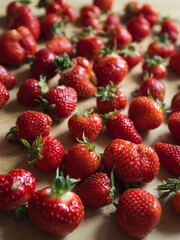 Fresh Strawberries on Wooden Table - Vertical Close Up