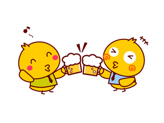 ビールで乾杯するひよこ © twomoons