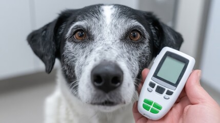 Closeup of pet microchip scanner used for checking identification details of a dog in a veterinary clinic. National Pet Fire Safety Day
