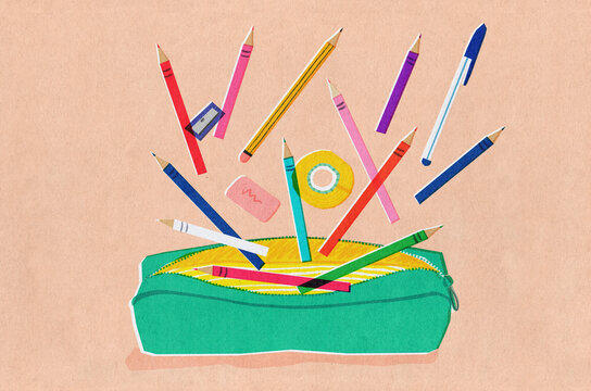 Pencil case, School Supplies. Back to school