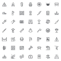 Camping and Outdoor line icons set