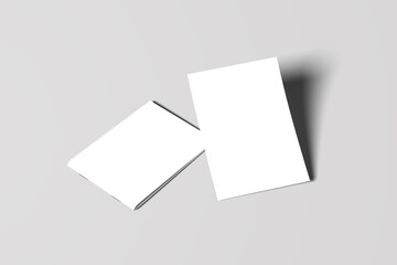 Mockup of an open (top) and closed (bottom) two-page booklet, notebook, brochure, magazine, book, White A4 Blank Landscape Brochure Mockup On Light Grey Background.