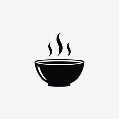 Minimalist black silhouette of a hot steaming bowl icon. Perfect for food logos, restaurant branding, or cooking apps. Clean, modern, and easily recognizable design.