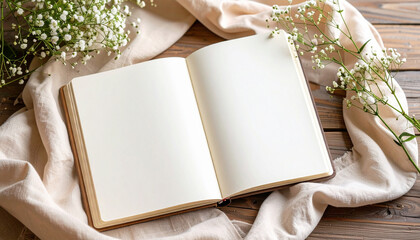 High-resolution mockup of an open notebook with cream pages