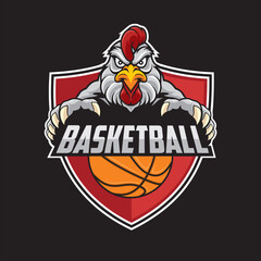 Obraz premium basketball club logo chicken vector illustration design
