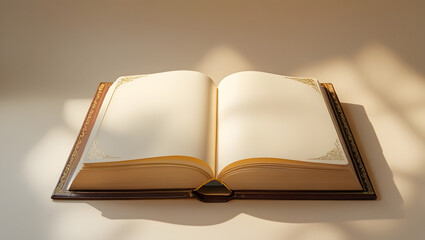 Open Hardcover Book Mockup with Blank Pages on Neutral Background