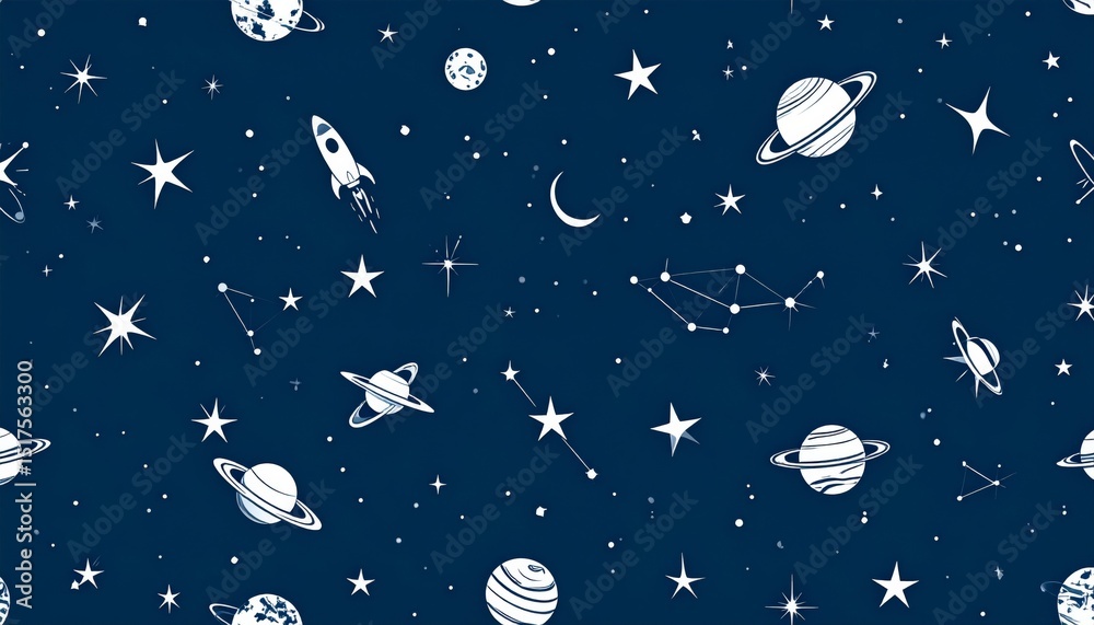 Sticker iseamless pattern with outer space with stars background.