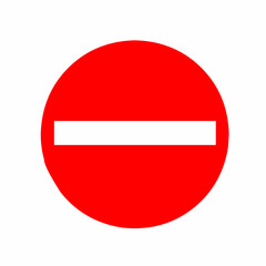 Classic No Entry sign illustration. Features a bold red circle and a white horizontal bar, symbolizing prohibition or restricted access. Clean vector style graphic isolated on white background.