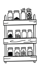 Fototapeta premium set of furniture spice jars arranged on a rack.