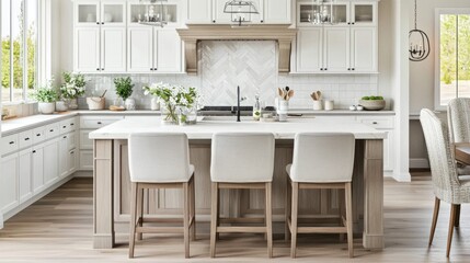 Spacious, modern kitchen interior design with light tones.