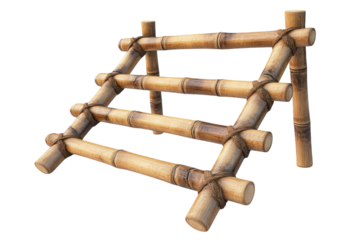 Rustic Bamboo Ladder for Home Decor Tropical Design Natural Steps on transparent background