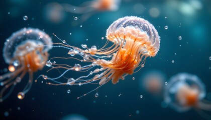 Obraz premium an underwater scene, where jellyfish are captured in motion