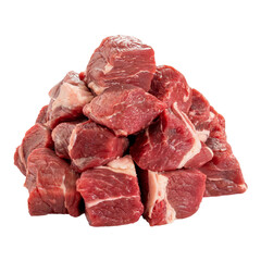 Raw Cubed Beef Meat Pile Isolated on transparent background cutout, PNG file