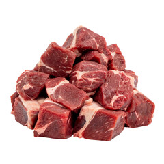 Raw Cubed Beef Meat Pile Isolated on transparent background cutout, PNG file