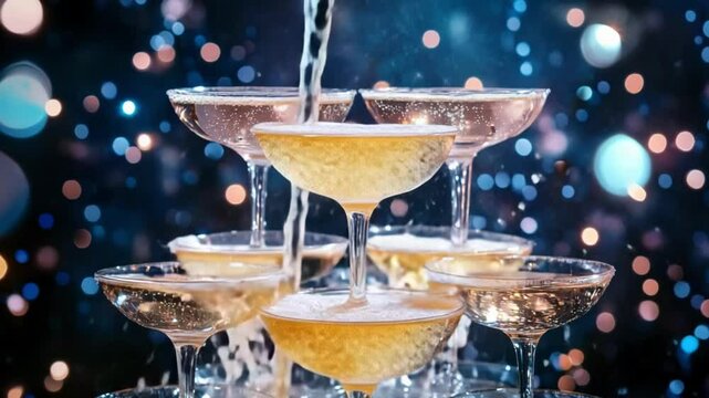 Champagne cascade on glasses