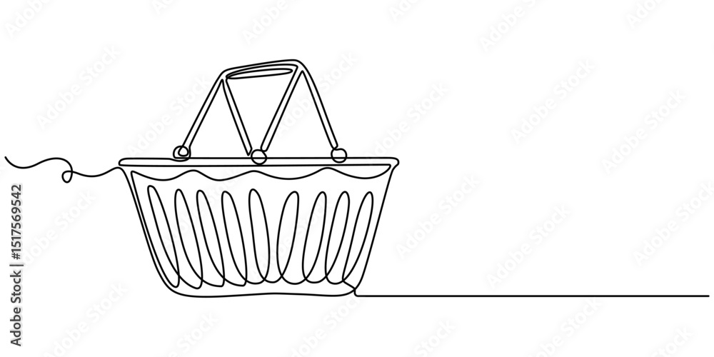 Poster abstract wicker empty basket, wicker rods, pannier. continuous single one line art hand drawing sket