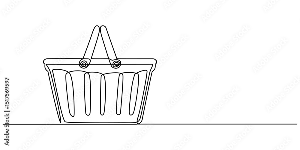 Poster abstract wicker empty basket, wicker rods, pannier. continuous single one line art hand drawing sket