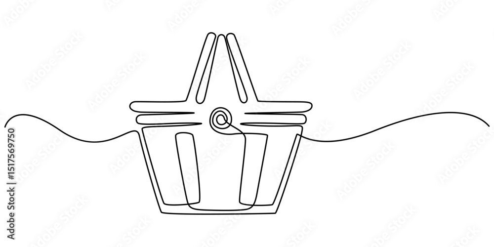 Poster abstract wicker empty basket, wicker rods, pannier. continuous single one line art hand drawing sket