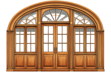 Arched Entrance Doors Wooden Finish Architectural Style Classic Interior on transparent background