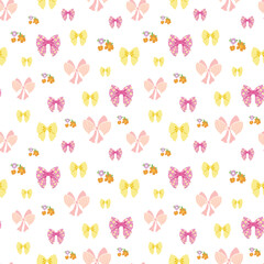 Ditsy small bows and flowers seamless pattern on white background