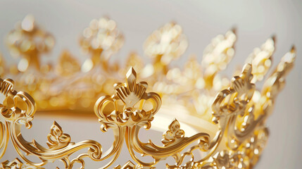 Obraz premium Golden crown with metallic reflections, isolated on white. Symbol of royalty and luxury. ﻿