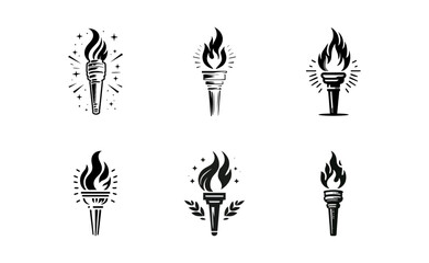 Naklejka premium fire torch simple vector black white modern vintage torch with fire flame isolated background