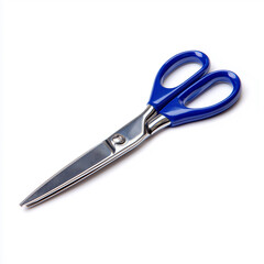 Obraz premium A pair of stainless steel scissors with blue handle