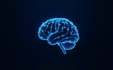 Low poly brain or Artificial intelligence concept. Symbol of Wisdom point. Abstract vector image of a human Brine. Low Polygonal wireframe blue illustration on dark background. Lines and dots.