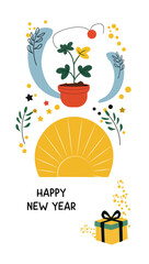 Minimalist Happy New Year Illustration with Calendar and Foliage-04