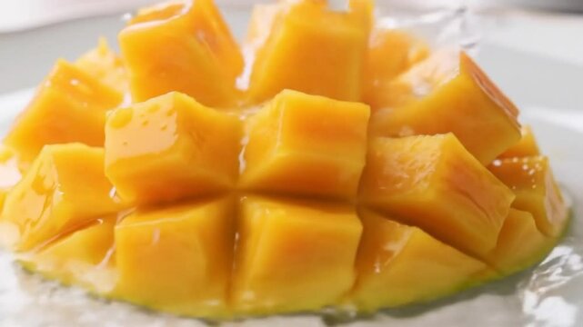 Water splash and mango. Shot with high speed camera, phantom flex 4K. Slow Motion.