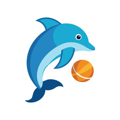 Fototapeta premium Flat and Minimal Dolphins with ball icon vector illustration on white 