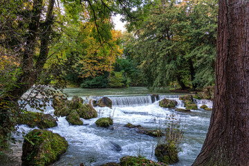 water of the isar in The English Garden, Munich, Germany.