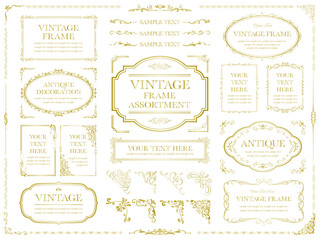 vintage frame set 2_gold／ゴールドのビンテージフレームとあしらい飾りのセット