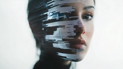 Conceptual Woman with Digital Glitch Effect on Face for Futuristic Technology Theme - Powered by Adobe