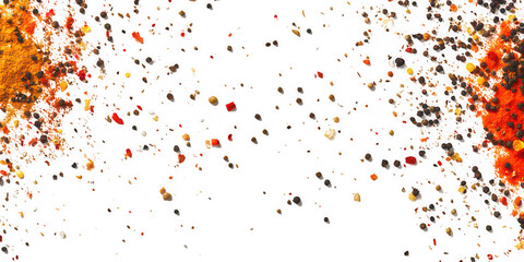 Spicy food seasoning explosion with vibrant red and yellow