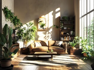 Luxury modern living room in a stylish home with a view, featuring elegant furniture, a comfortable sofa, and chic indoor decor