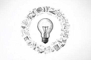 Lightbulb surrounded by hand drawn sketches ideas innovation design concept