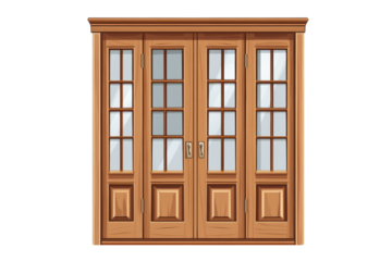 Elegant French Doors Interior Design Element Wood Framed Glass Doors on transparent background