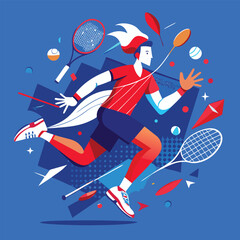 Dynamic Tennis Player Illustration with Abstract Shapes and Vibrant Colors