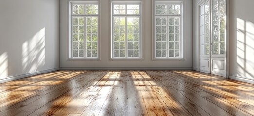 Spacious room with hardwood floor and sunlight