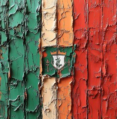 Textured irish flag artwork displaying emblem and rich painted surface details
