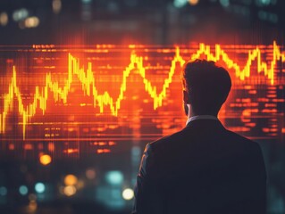 Professional analyzing financial data with stock market trends in city