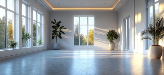Spacious interior design with natural light streaming in.