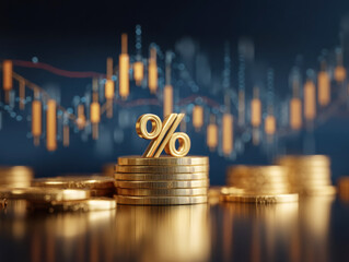 Finance concept with coins and percentage symbol in a trading environment